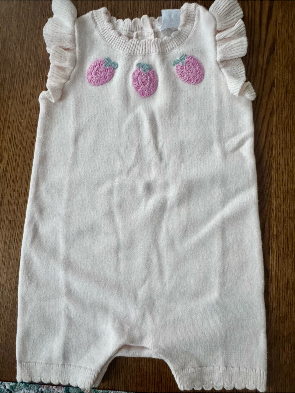 Baby Gap Pink  Knit Romper with Strawberry Embroidery. Size 6-12 months. BNWT.